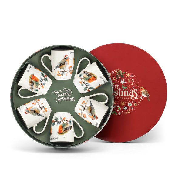 Christmas Robins set of six mugs