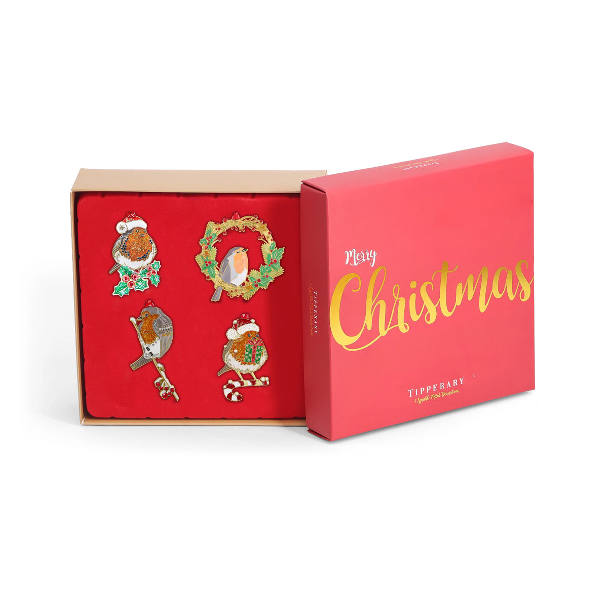 Robins Sparkle decoration set of four