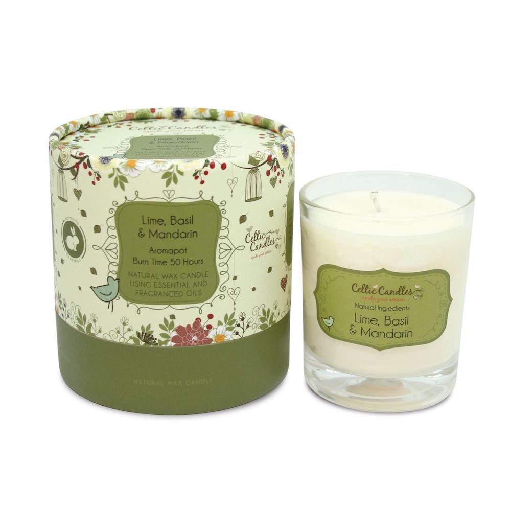 Celtic Candle Pot Round Lime/ Mandarin