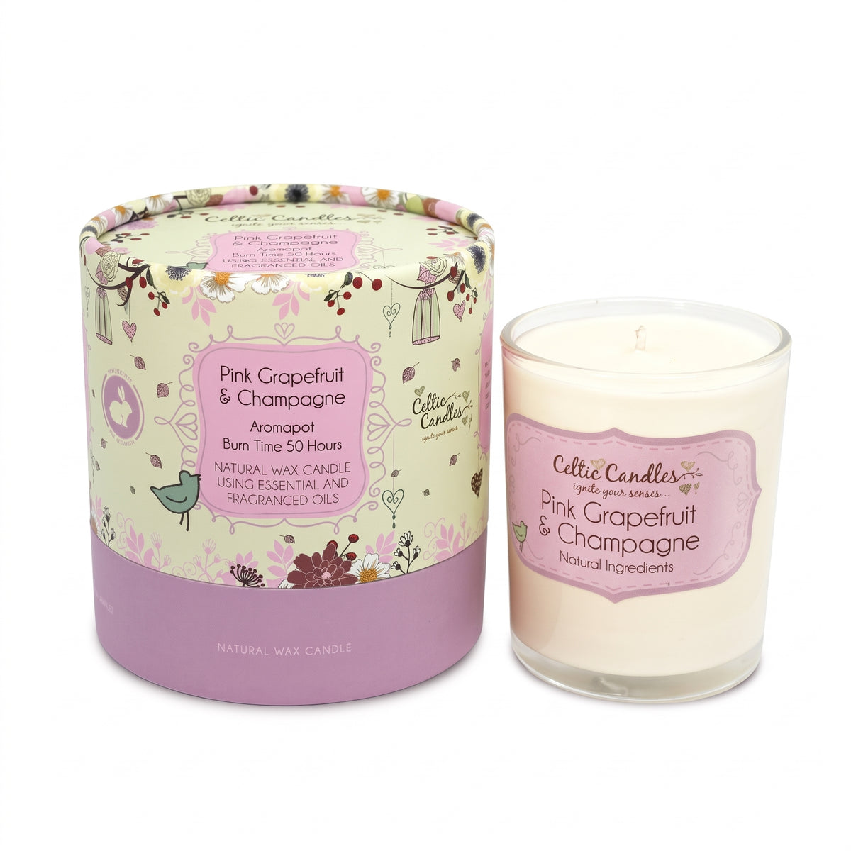 Celtic Candles Celtic Can Pot Round Pink Grapefruit & Champagne