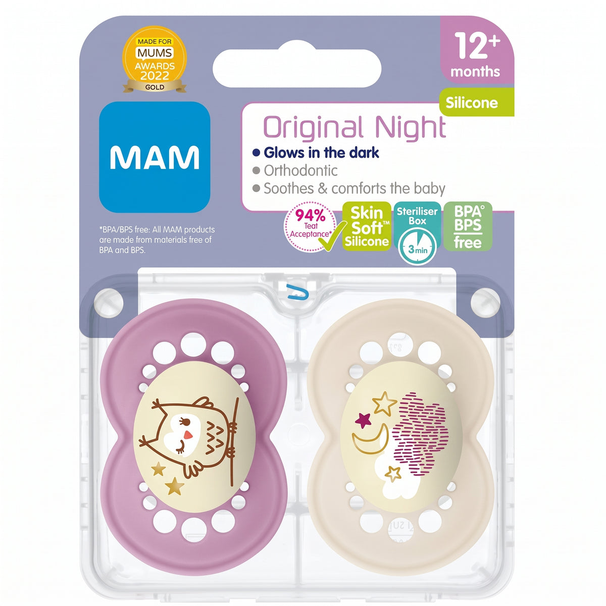 Mam Original Night 12+ Months (Purple Owl/White)